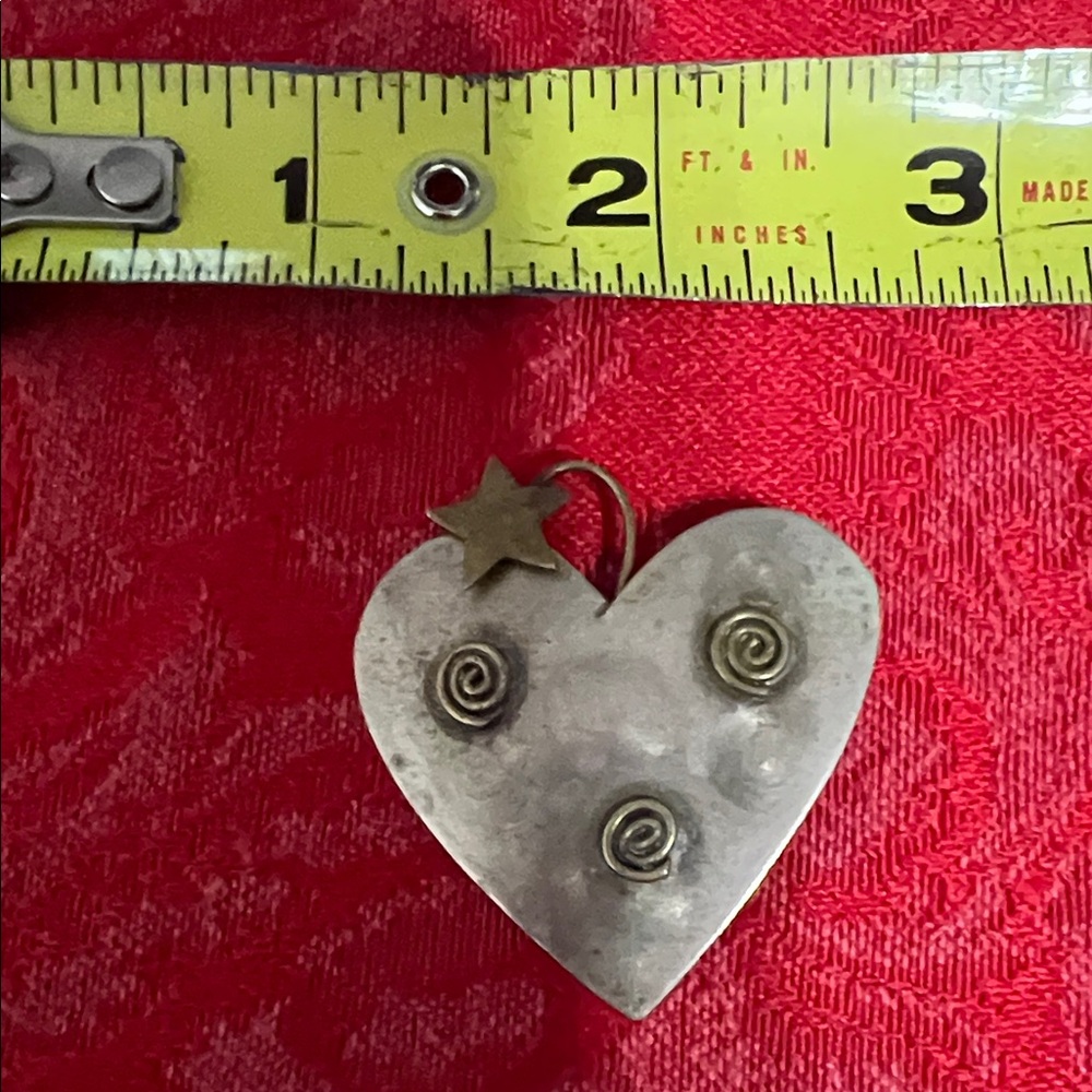 Vintage Silver Tone Heart Pendant Brooch Star Swirl Artisan Jewelry - Picture 2 of 4
